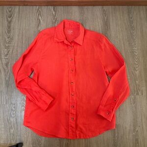 Apple Red Pure Linen Button Up Shirt Long Sleeve 100% Linen Size 10 Classic Prep